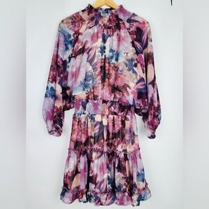 BTFL-life Purple Long Sleeve Printed Mock Neck Mini Dress